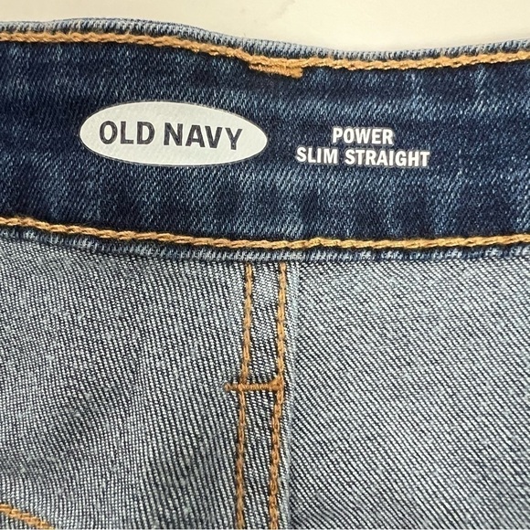 NWT Old Navy Women Power Slim Straight Blue Jeans Sz 14 Short Distressed Stretch - Picture 6 of 16